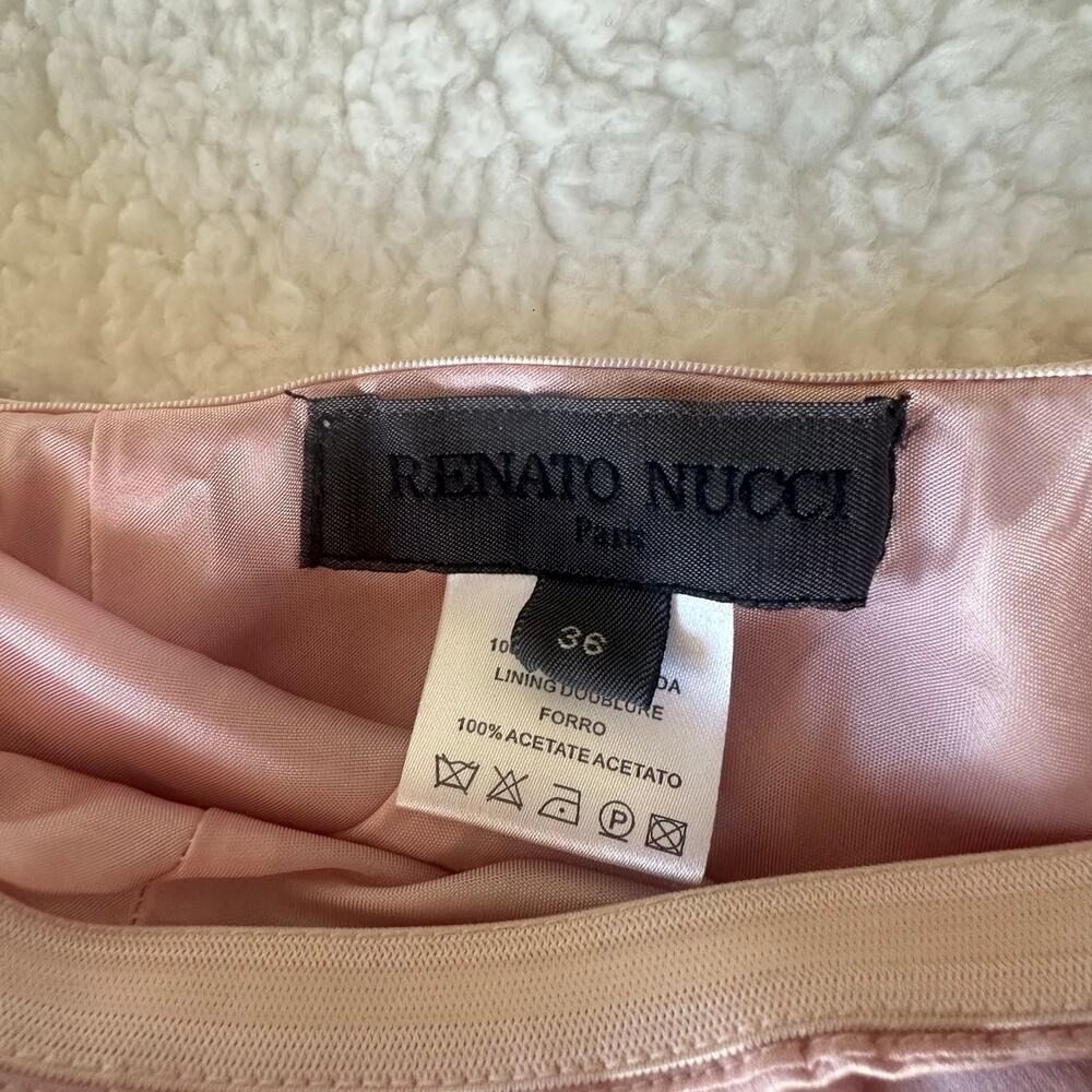 Renato Nucci Paris 100% Silk Blush Ruffle Slip Dress Midi Elegant French Design - Picture 8 of 13